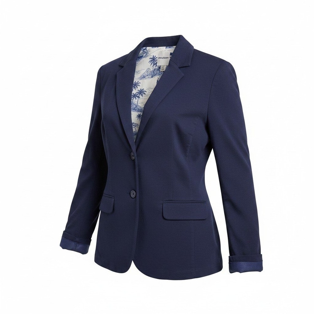 Tommy Bahama Nova Wave Blazer Women L Island Navy Tropical Casual Stretch Cotton